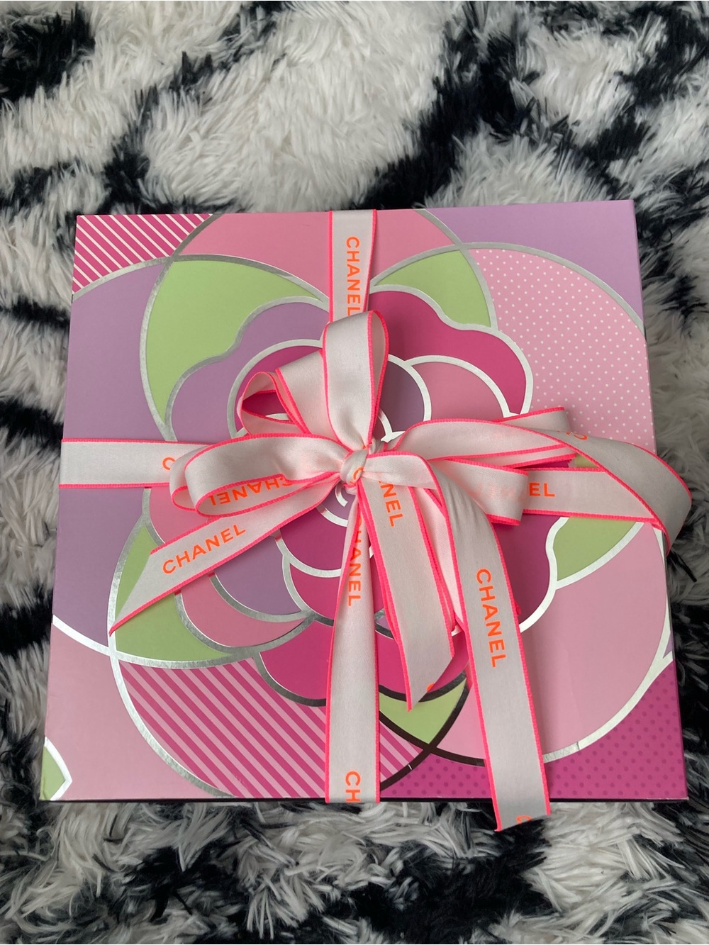 Limited edition CHANEL Pink and Green Floral Gift Box with Branded Ribbon